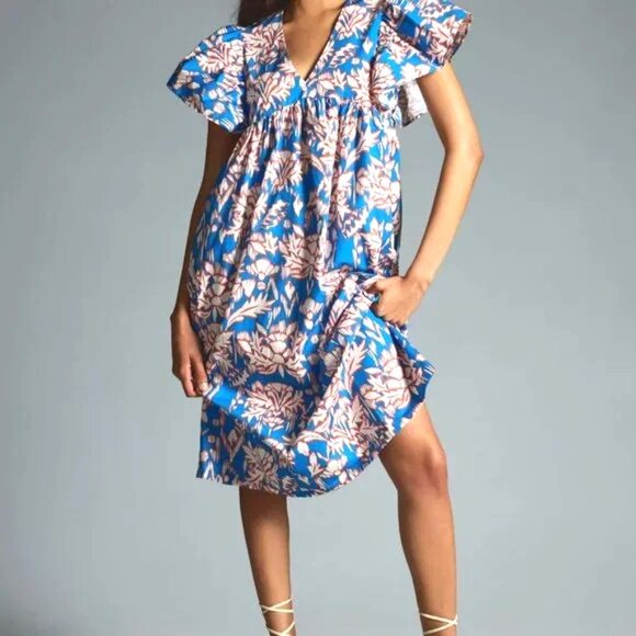 Maeve Printed Floral Flutter-Sleeve Babydoll Dress size 2X - Picture 3 of 11